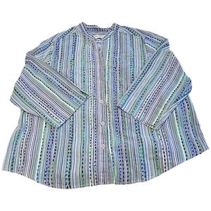 Alfred Dunner Womens Size 20w Blue And Green Striped Button-Up Shirt